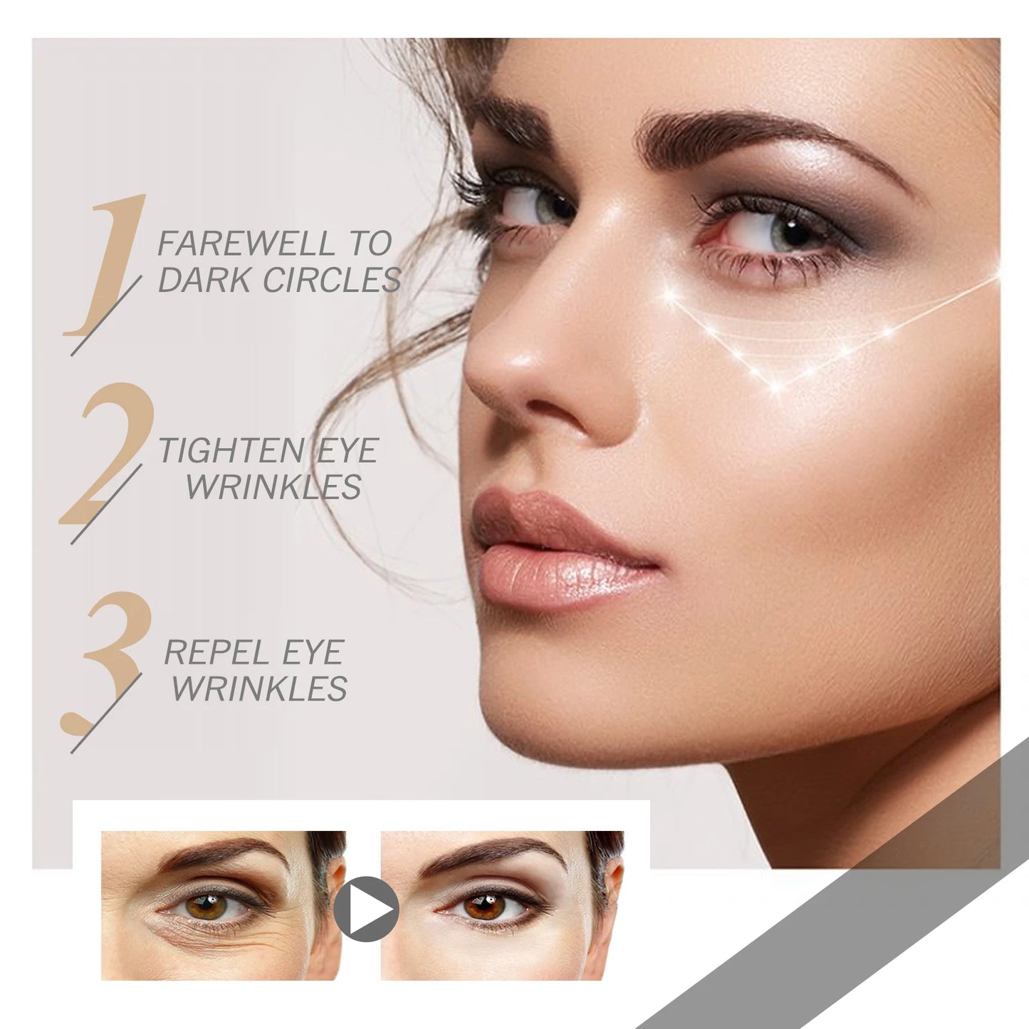 Tightening eye cream reduces fine lines, brightens, deeply moisturizes and nourishes the eyes. Skincare product for the eyes