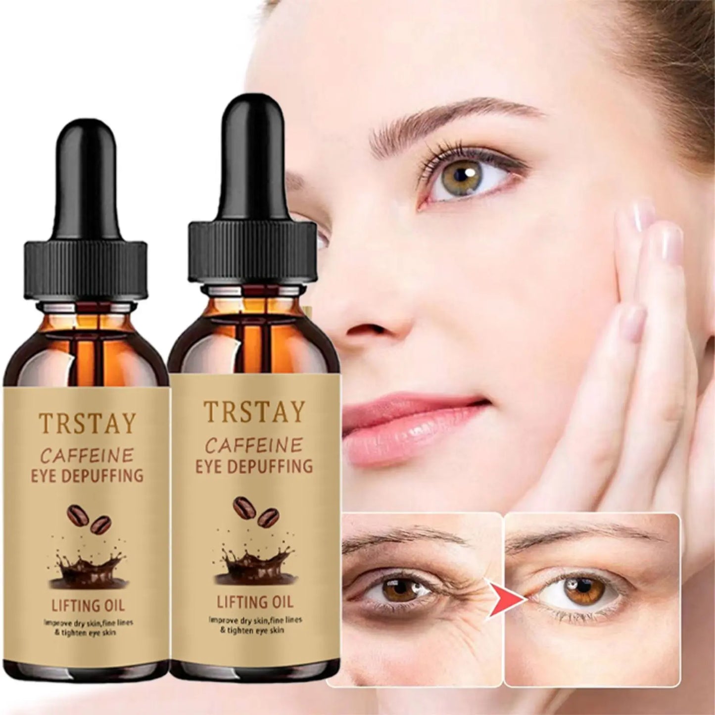 TRSTAY coffee eye lifting oil improves dry skin, fine lines, and tightens eye skin