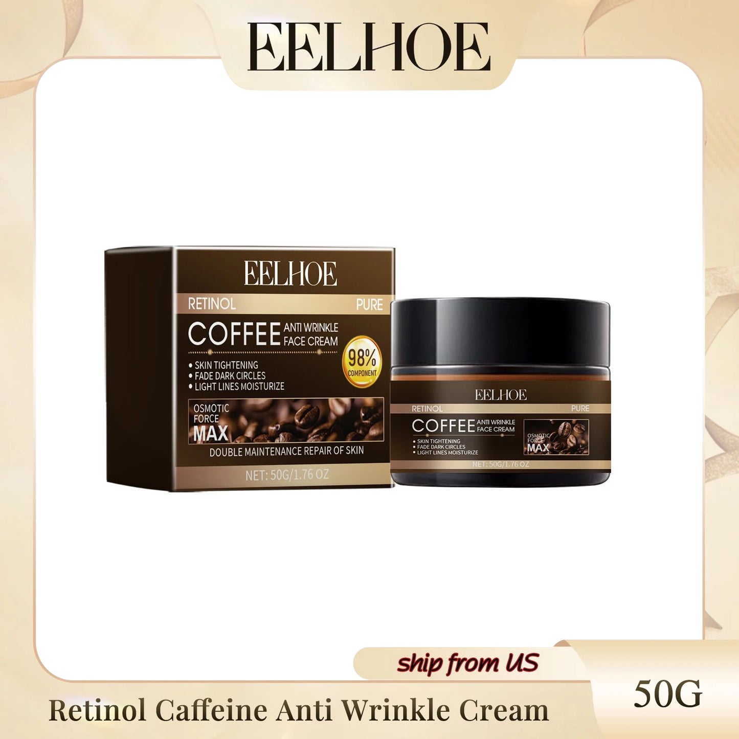 Eelhoe Retinol Coffee Cream Repair Skin Repair Reduce Wrinkles Soft Moisturizing Moisturizing Delicate Skin Cream