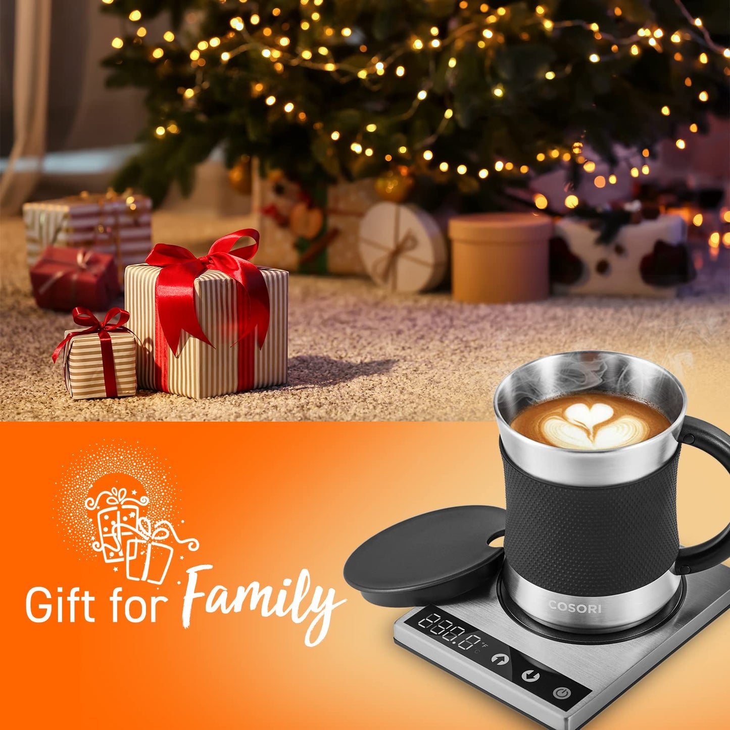 COSORI Coffee Mug Warmer & Mug Set for Desk, Cup Heater, Office & Christmas Gifts, 1°F Precise Temperature Control, Touch Tech & LCD Digital Display (77-194℉), 304 Stainless Steel, Silver/Black