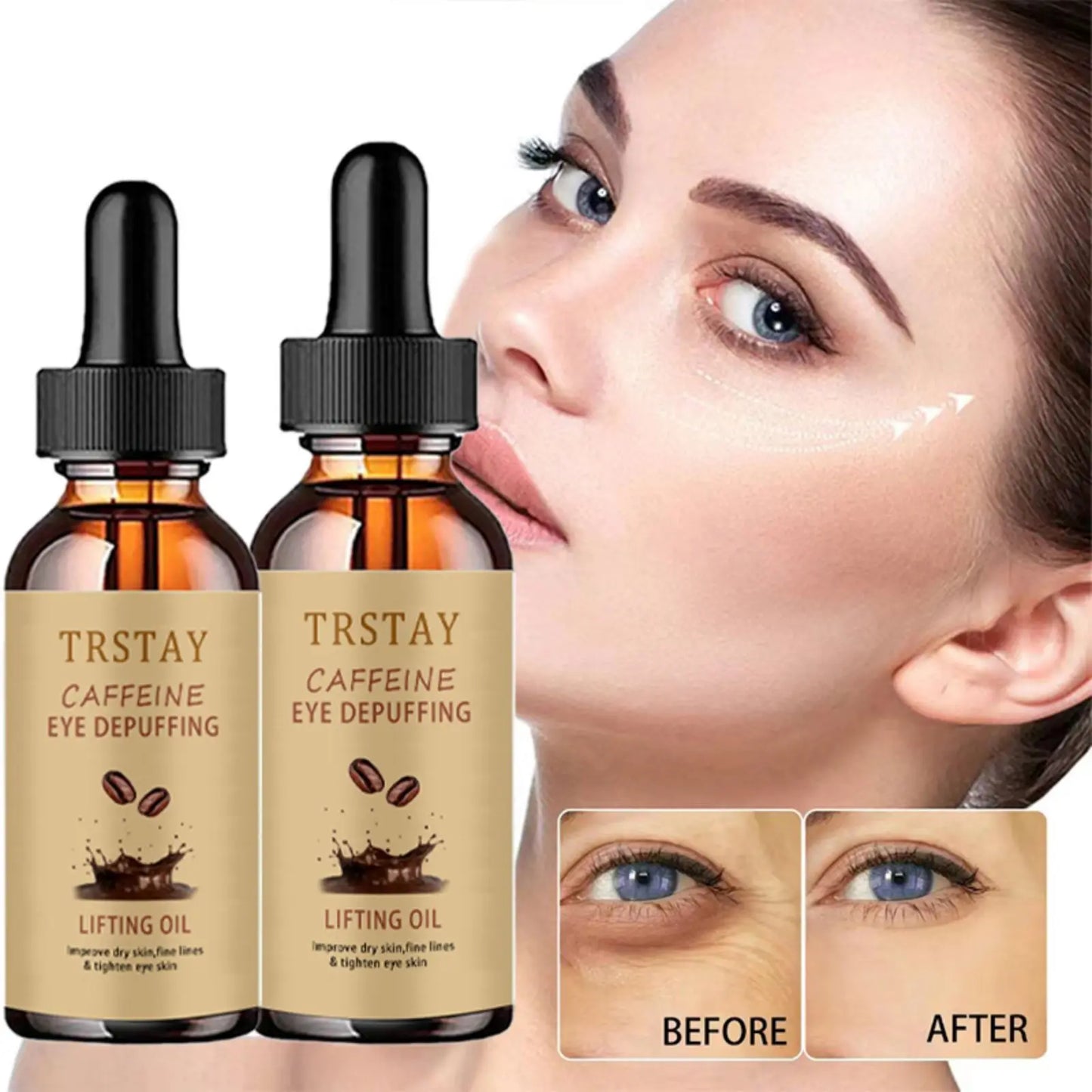 TRSTAY coffee eye lifting oil improves dry skin, fine lines, and tightens eye skin