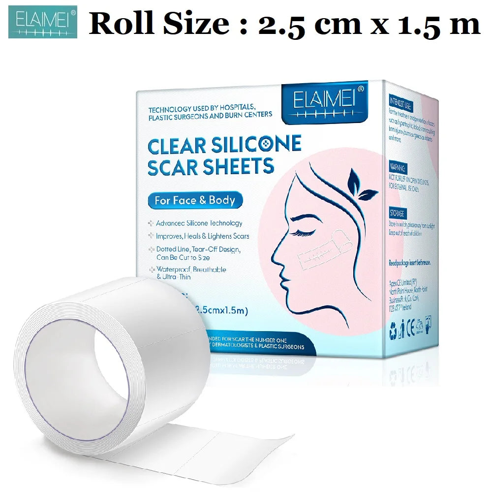 1 Roll Invisible Silicone Scar Sheets , 2.5cm X 150cm Self-Adhesive Scar Cover Tape Reusable and Effective Skin Care Strips