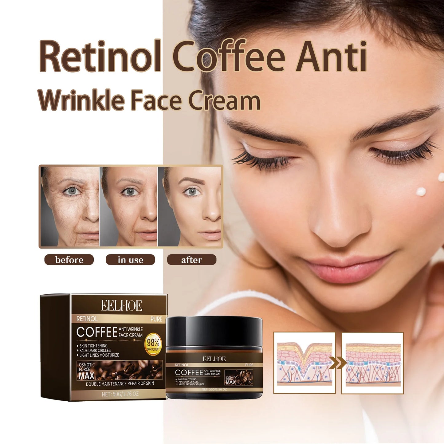 Eelhoe Retinol Coffee Cream Repair Skin Repair Reduce Wrinkles Soft Moisturizing Moisturizing Delicate Skin Cream