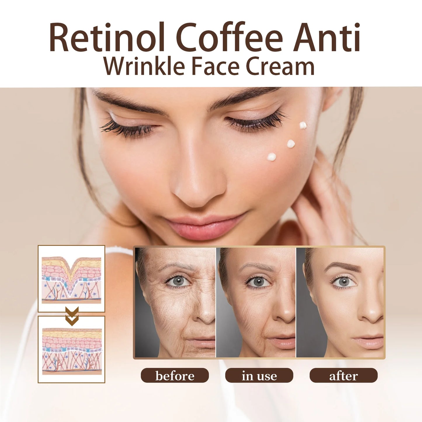Retinol Caffeine Cream Lightens Fine Lines Firms and Lifts Cream Moisturizes and Brightens Facial Skin Care Products