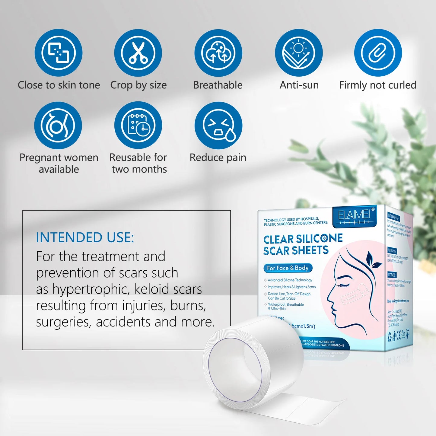 1 Roll Invisible Silicone Scar Sheets , 2.5cm X 150cm Self-Adhesive Scar Cover Tape Reusable and Effective Skin Care Strips