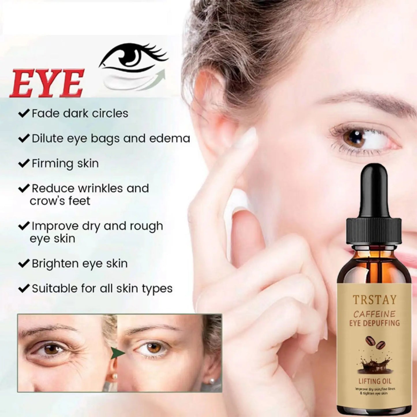 TRSTAY coffee eye lifting oil improves dry skin, fine lines, and tightens eye skin