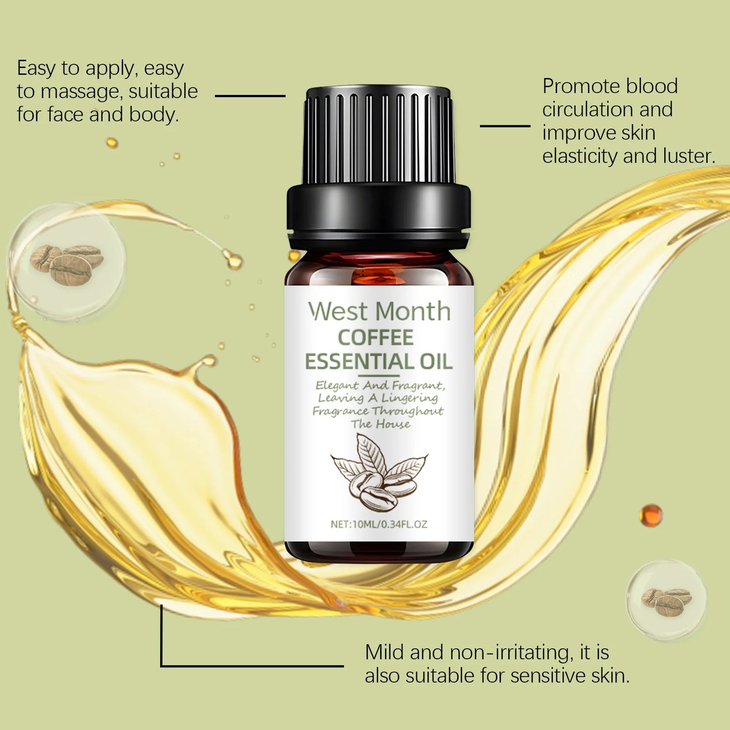 Coffee Fragrance Oil Anti-Aging Stress Relief Diffuser Humidifier Aromatherapy DIY Soap Massage Body Skin Nail Hair Essence Oil