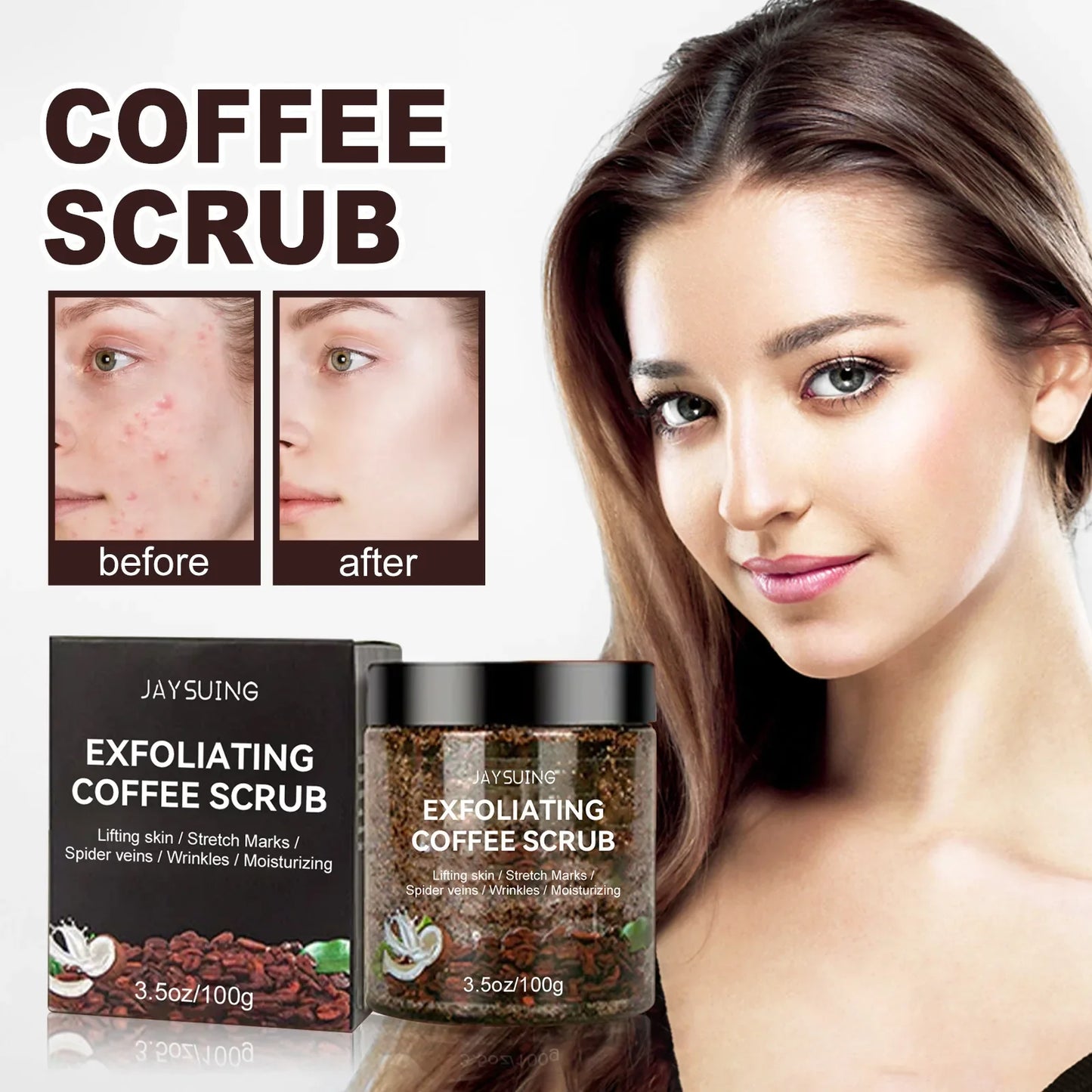 Coffee Scrub for Face Body Exfoliating Brightening Cleaning Dark Spots Removal Fade Melanin Pigmentation Whitening Scrub Cream