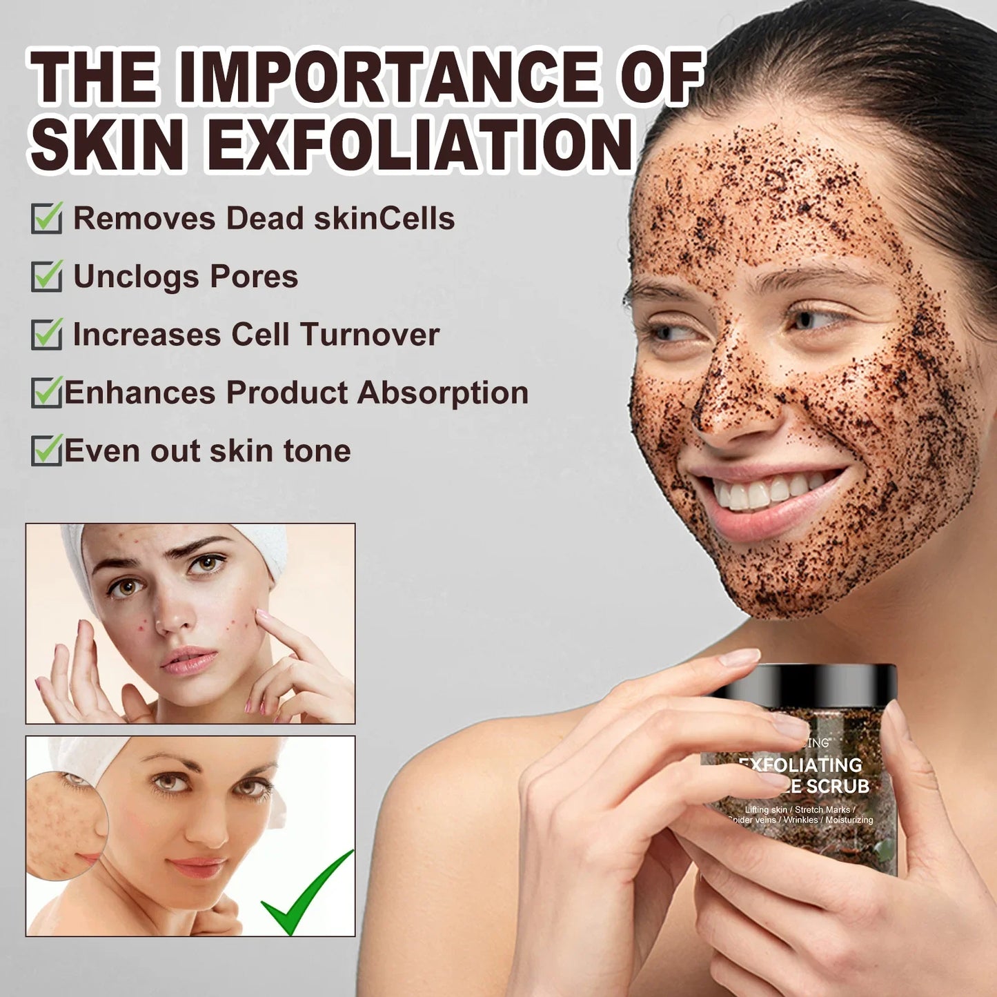 Coffee Scrub for Face Body Exfoliating Brightening Cleaning Dark Spots Removal Fade Melanin Pigmentation Whitening Scrub Cream